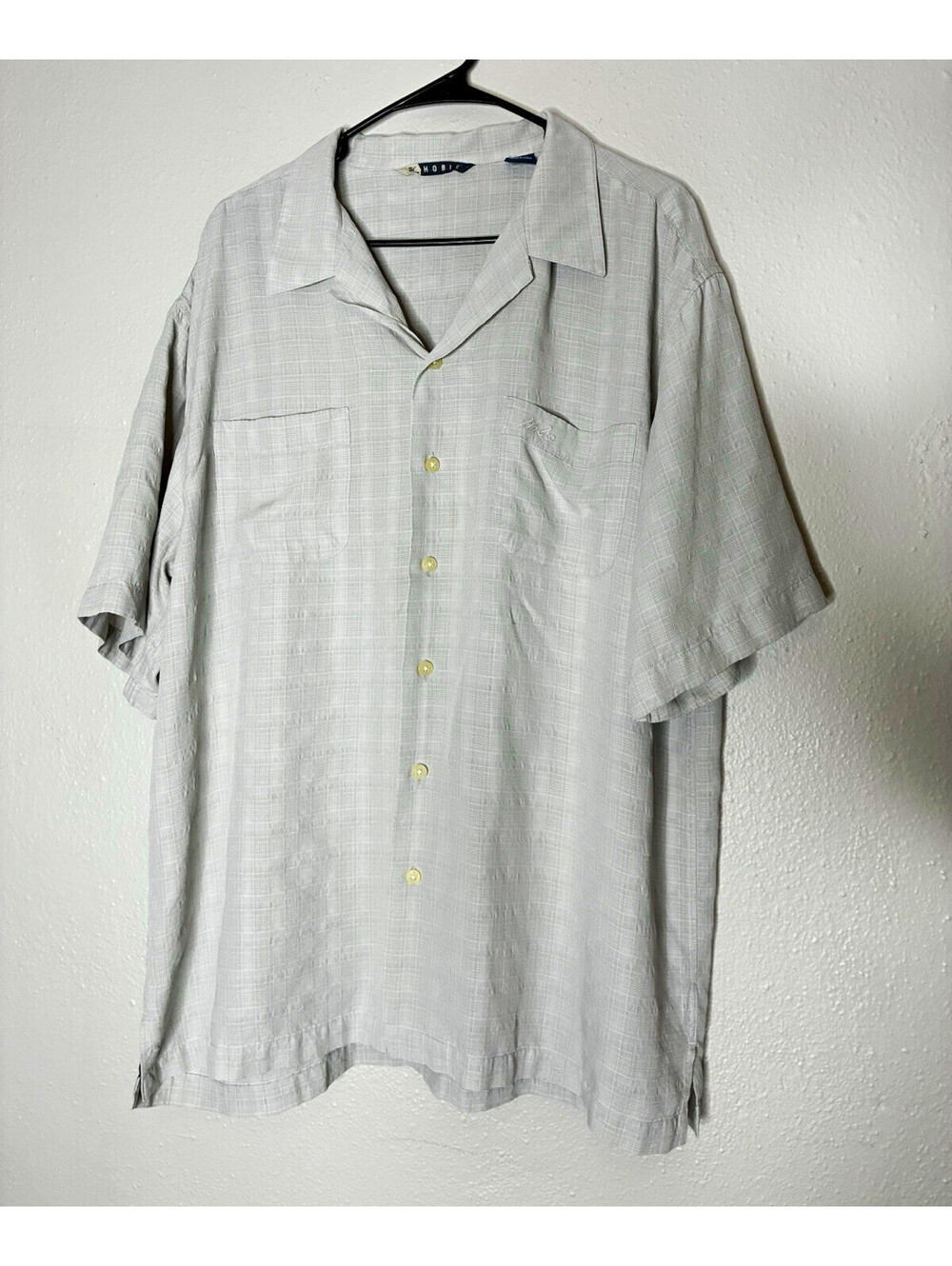 Hobie Mens XL Short Sleeve Button Up Camp Shirt Gray Textured Check Surf Beach